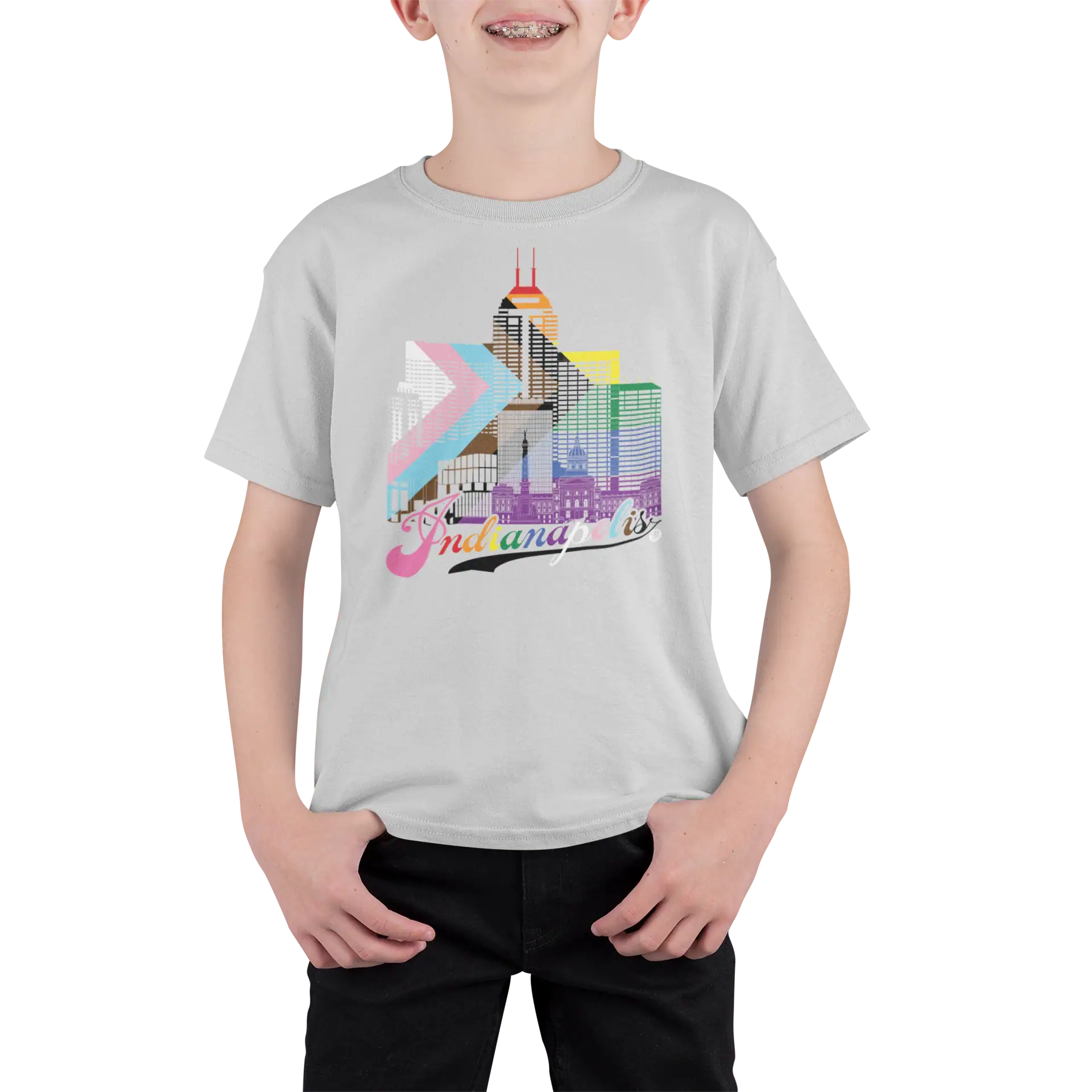 Indianapolis Skyline Youth T-Shirt – Flag Edition | Made in USA Kids Tee