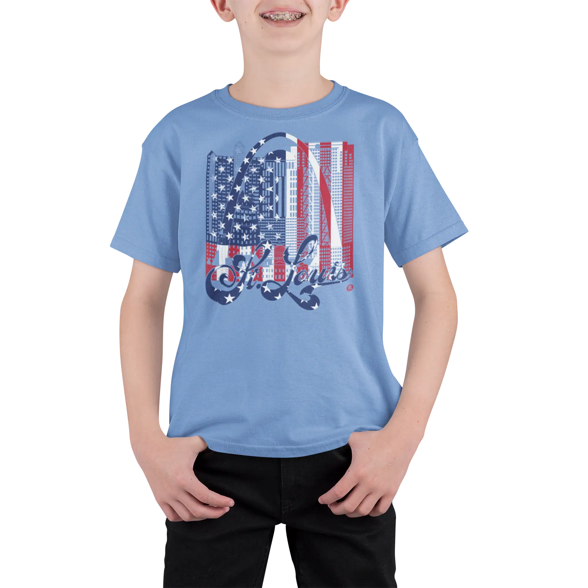 St. Louis Skyline Youth T-Shirt – Flag Edition | Gateway Arch Kids Tee