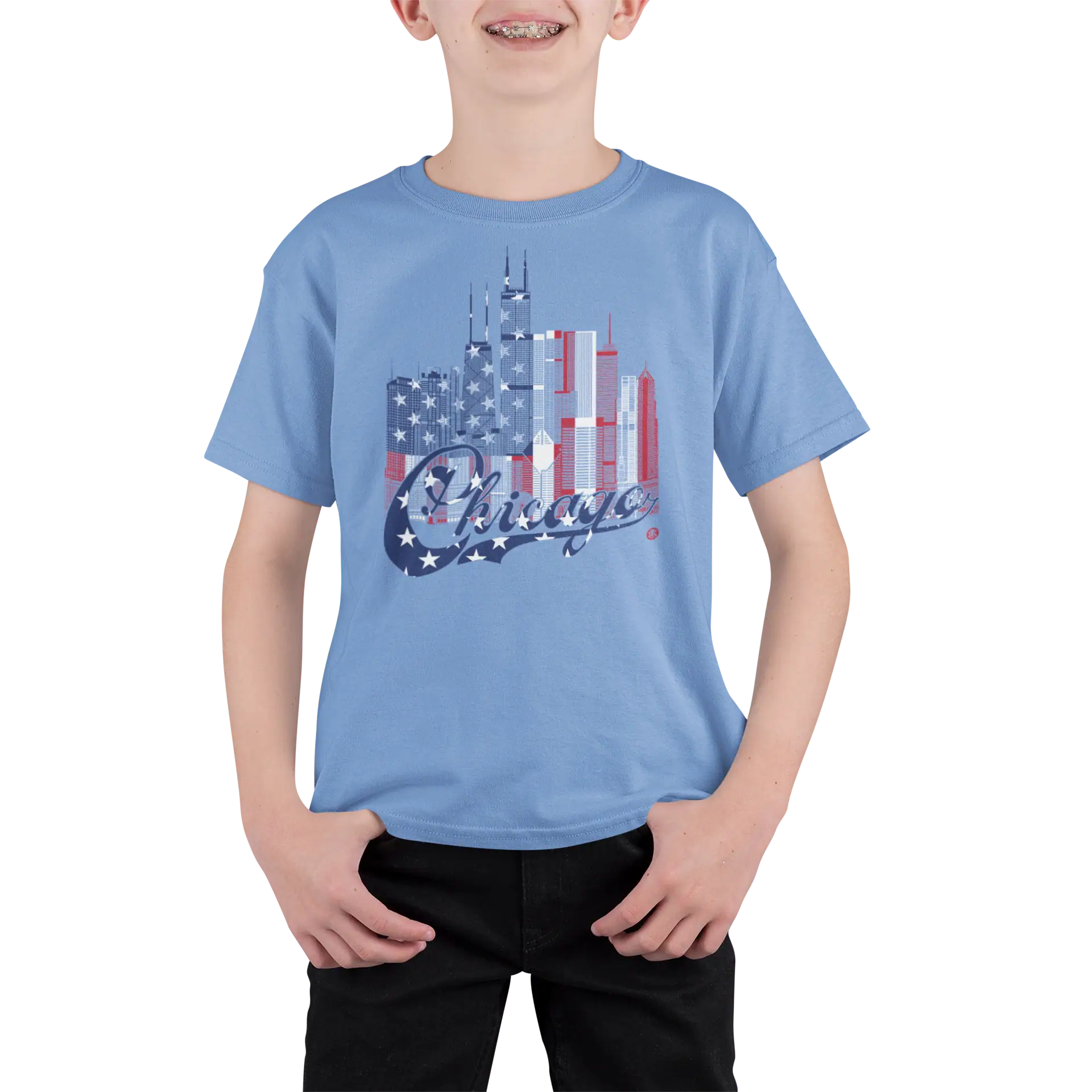 Chicago Skyline Youth T-Shirt – Flag Edition | Made in USA Kids Tee