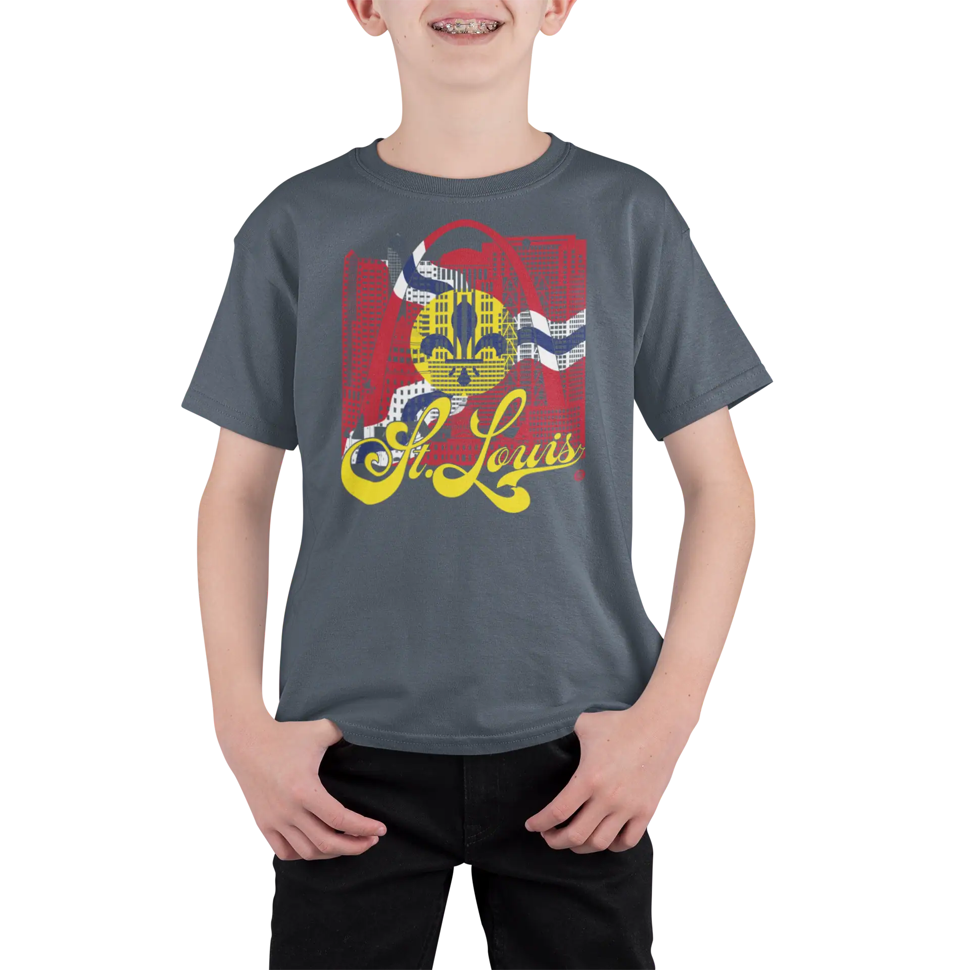 St. Louis Skyline Youth T-Shirt – Flag Edition | Gateway Arch Kids Tee