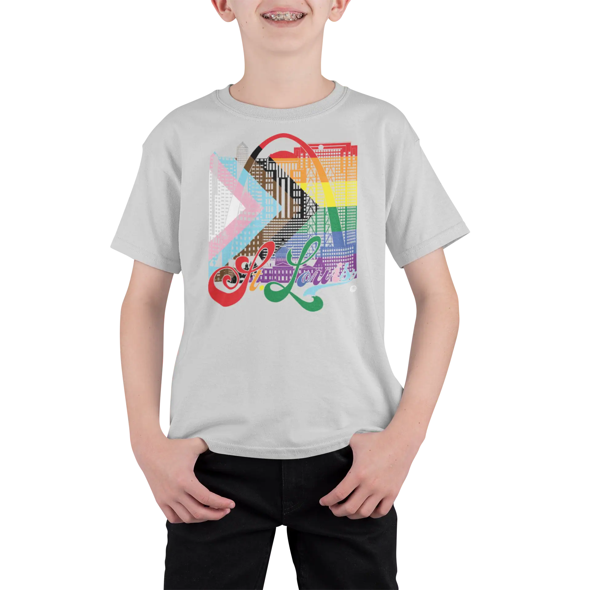 St. Louis Skyline Youth T-Shirt – Flag Edition | Gateway Arch Kids Tee