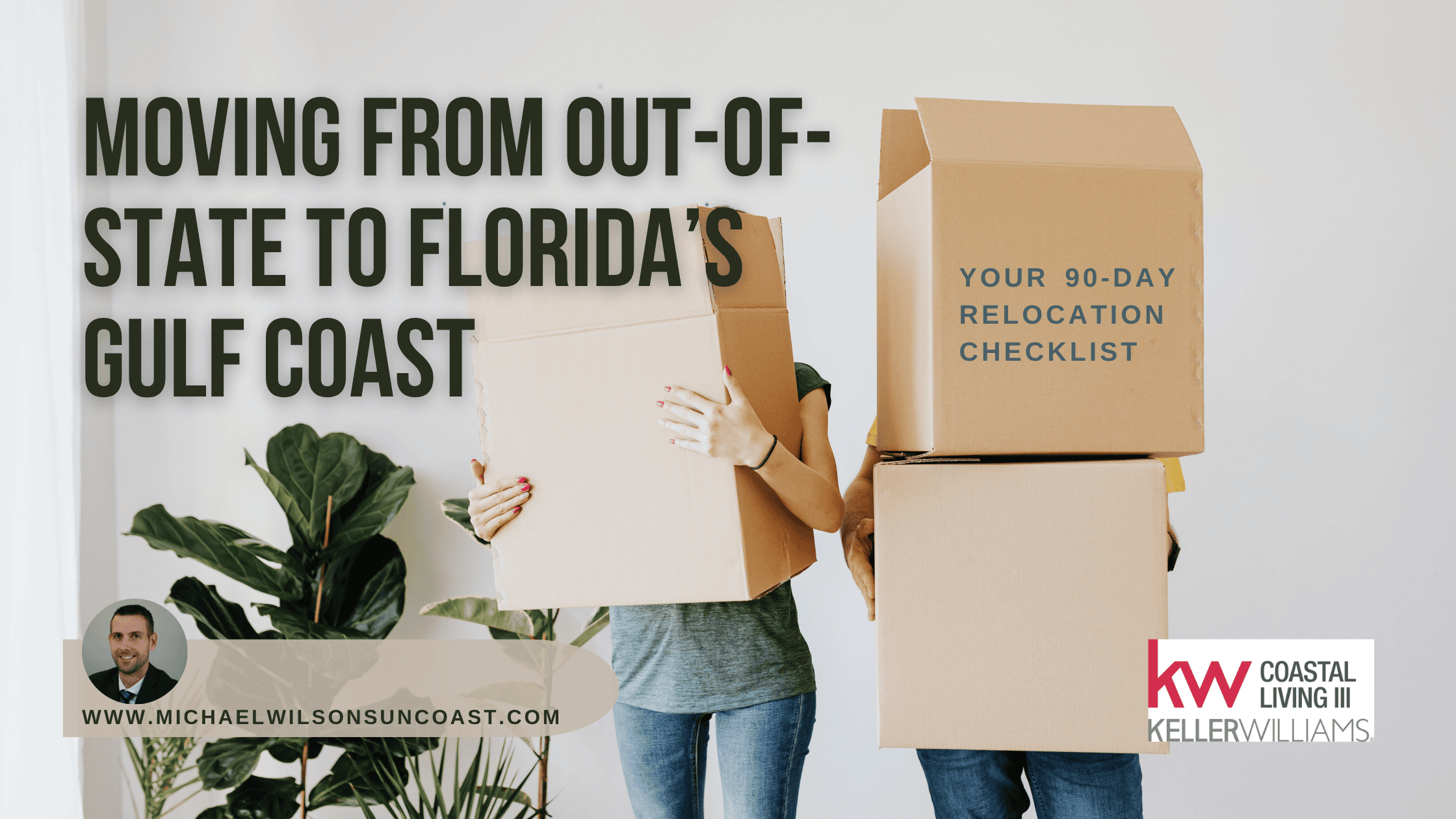 Moving boxes and Florida Gulf Coast beach, relocation checklist
