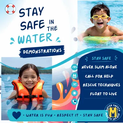 Water safety demonstration by the Mighty Splash swimming team