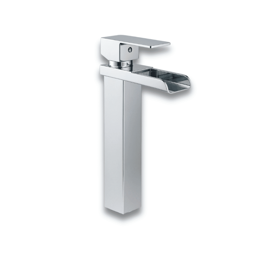 Grifería Cascada Cromada Alta | Monocontrol Elegante para Lavamanos