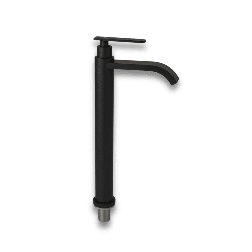 Grifería Alta Agua Fría Negro | Cuello Curvo Elegante en Acero