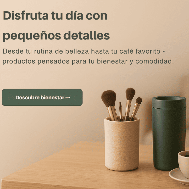 Disfruta tu día con pequeños detalles Desde tu rutina de belleza hasta tu café favorito - productos pensados para tu bienestar y comodidad.