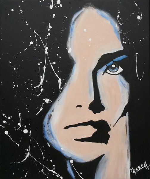 Portrait de femme bleu et noir Mireille Cerea