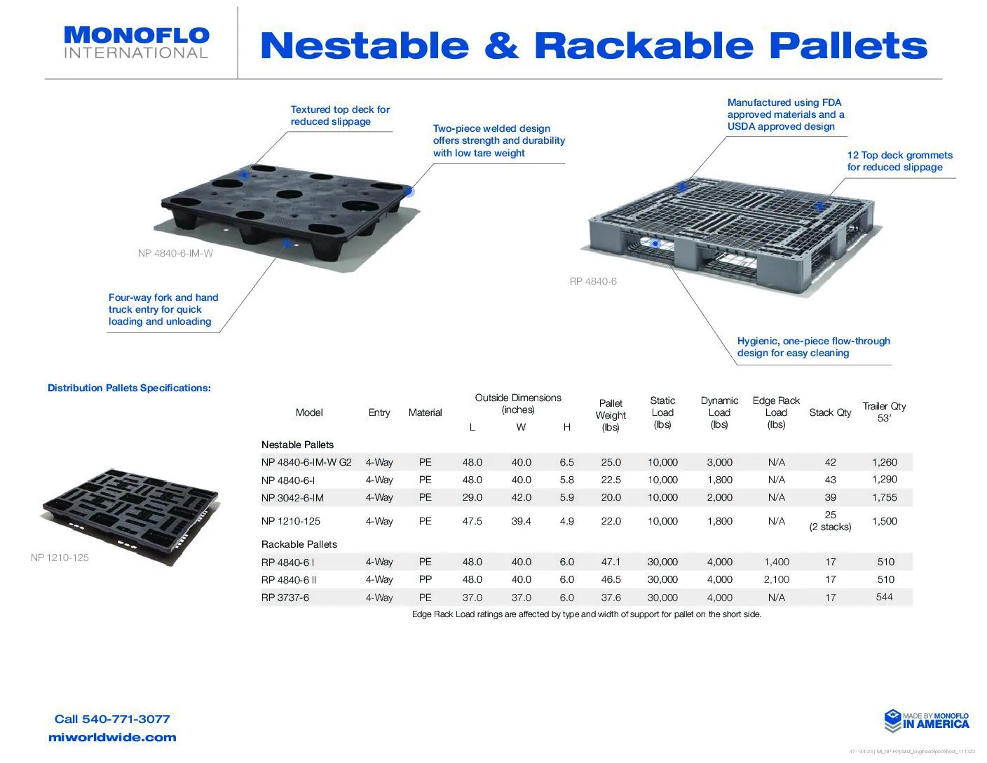 Nestable & Rackable Pallets Spec Sheet