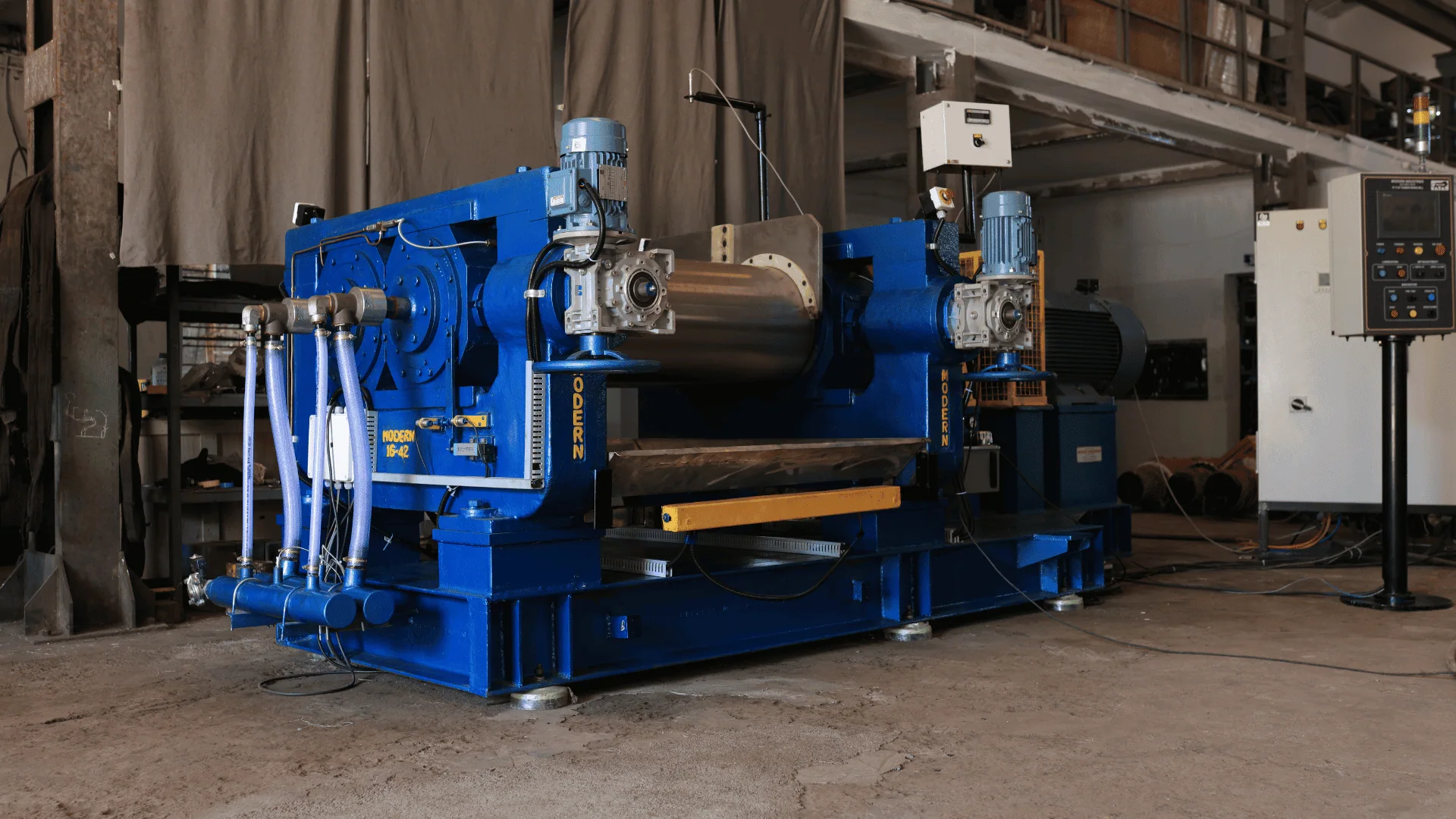 Modern Machine Rubber Mixing Mill Safety System - Precision HMI Control Panel.