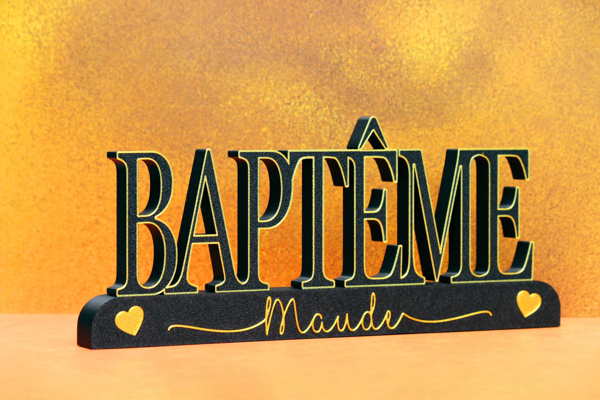 Support baptême personnalisé en impression 3D avec prénoms