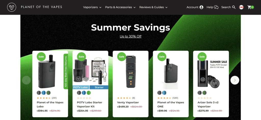 Planet of the Vapes Canada website for dry herb vaporizers