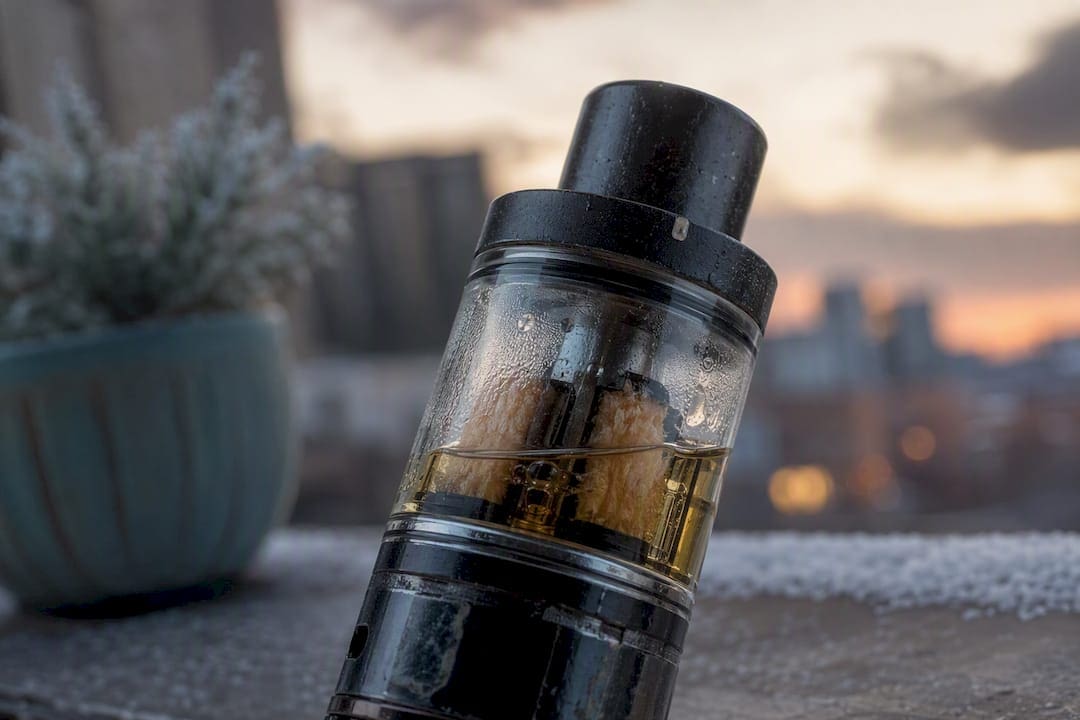 Close-up of thickened e-liquid in vape tank