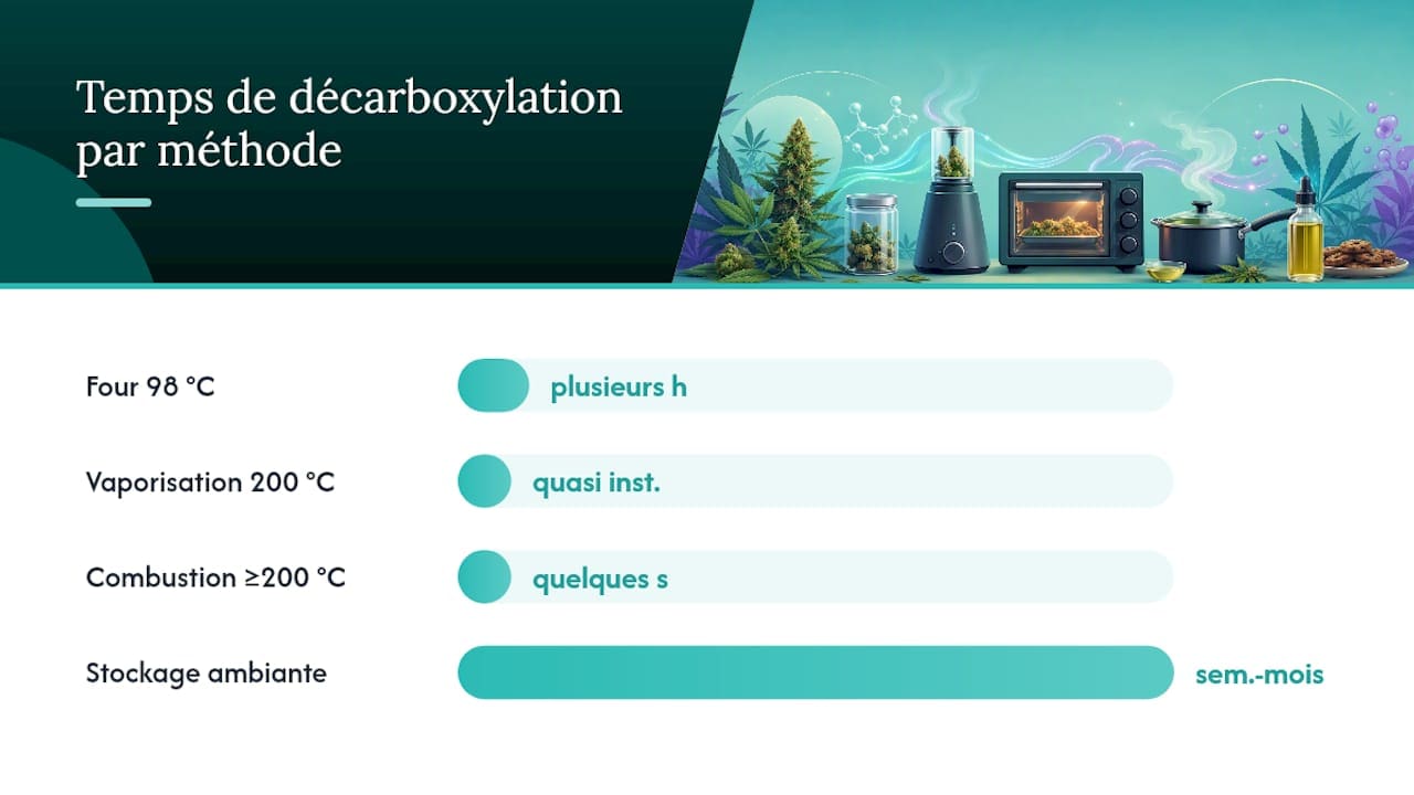 Schéma comparatif des températures et du temps nécessaires à la décarboxylation