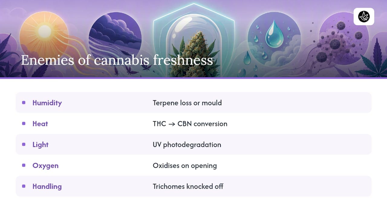 Diagram showing five enemies damaging cannabis