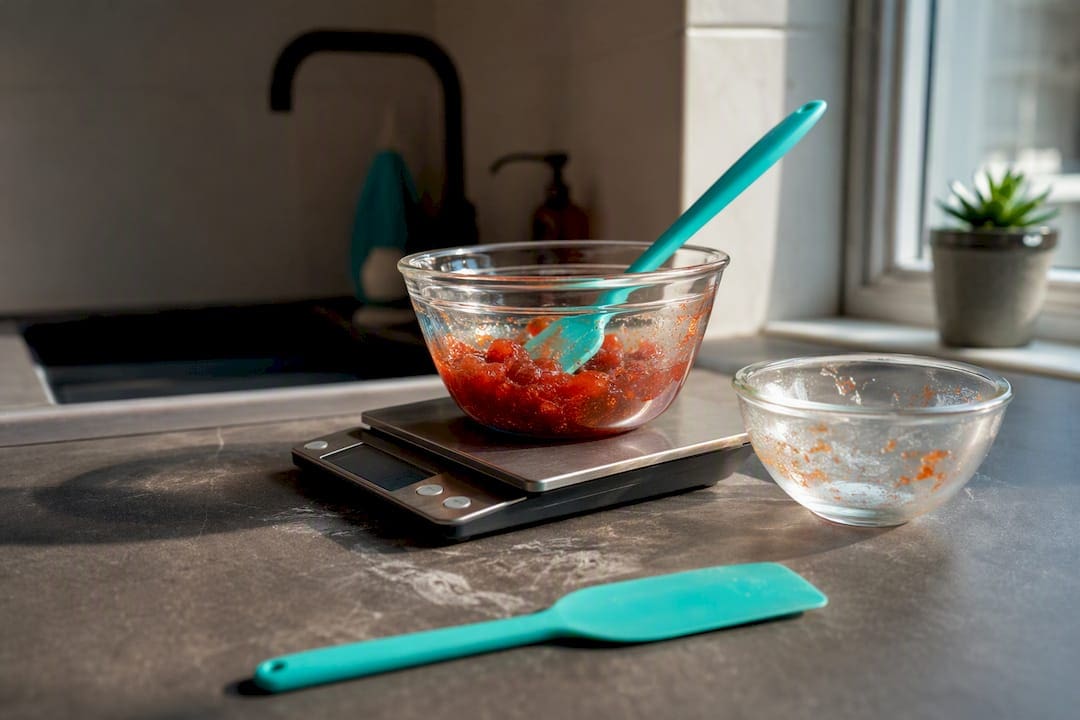 Cannabis edible mixing bowls with residue on scale