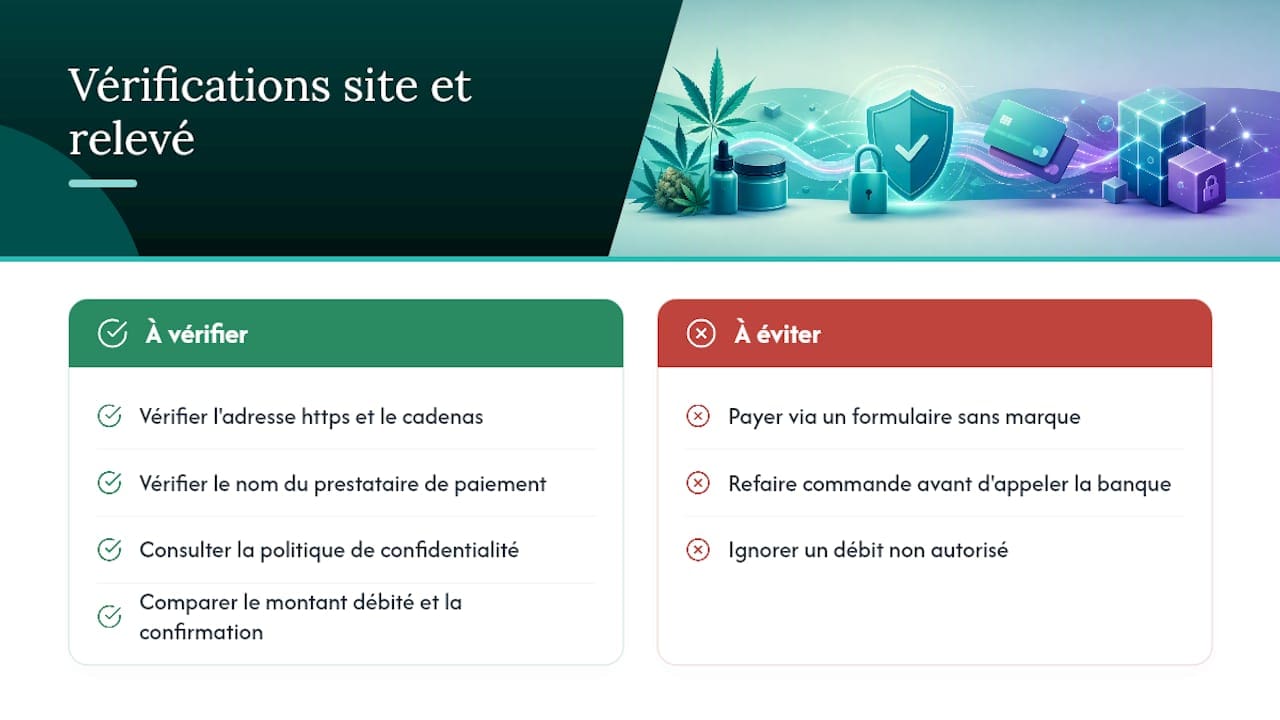 Que vérifier sur le site et sur votre relevé bancaire ? — overview diagram
