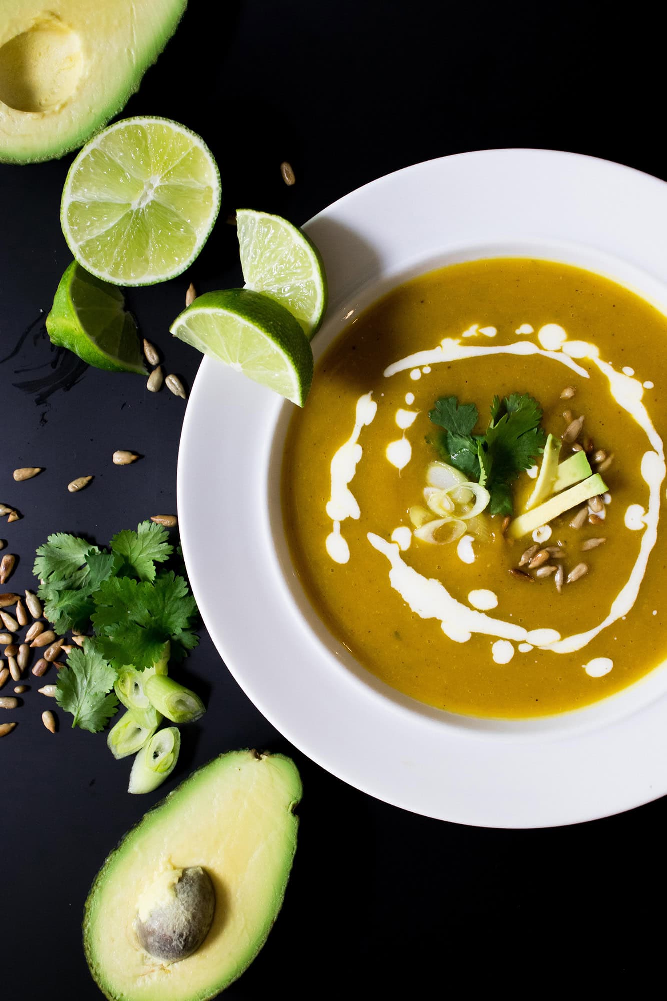 Kobucha Squash Soup with Lime Crema and Cilantro