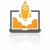 Web Icons 2024 All_MacBook Rocket-127 a yellow rocket flying out of a laptop