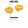 Web Icons 2024 All_Phone Chat a phone with legs and feet and yellow speech bubbles