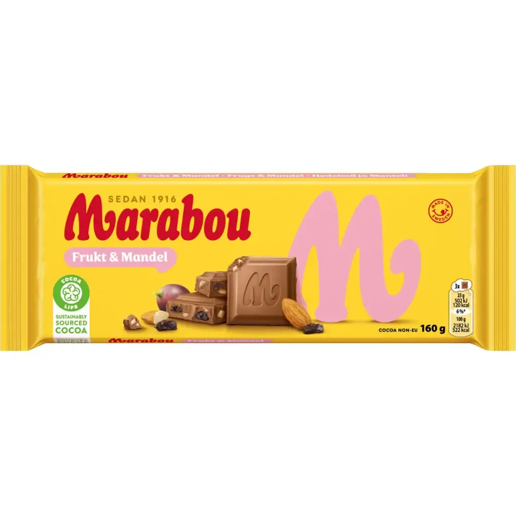 schwedische Lebensmittel online kaufen Marabou Schokolade choklad Vollmilchschokolade frukt mandel frucht madnel