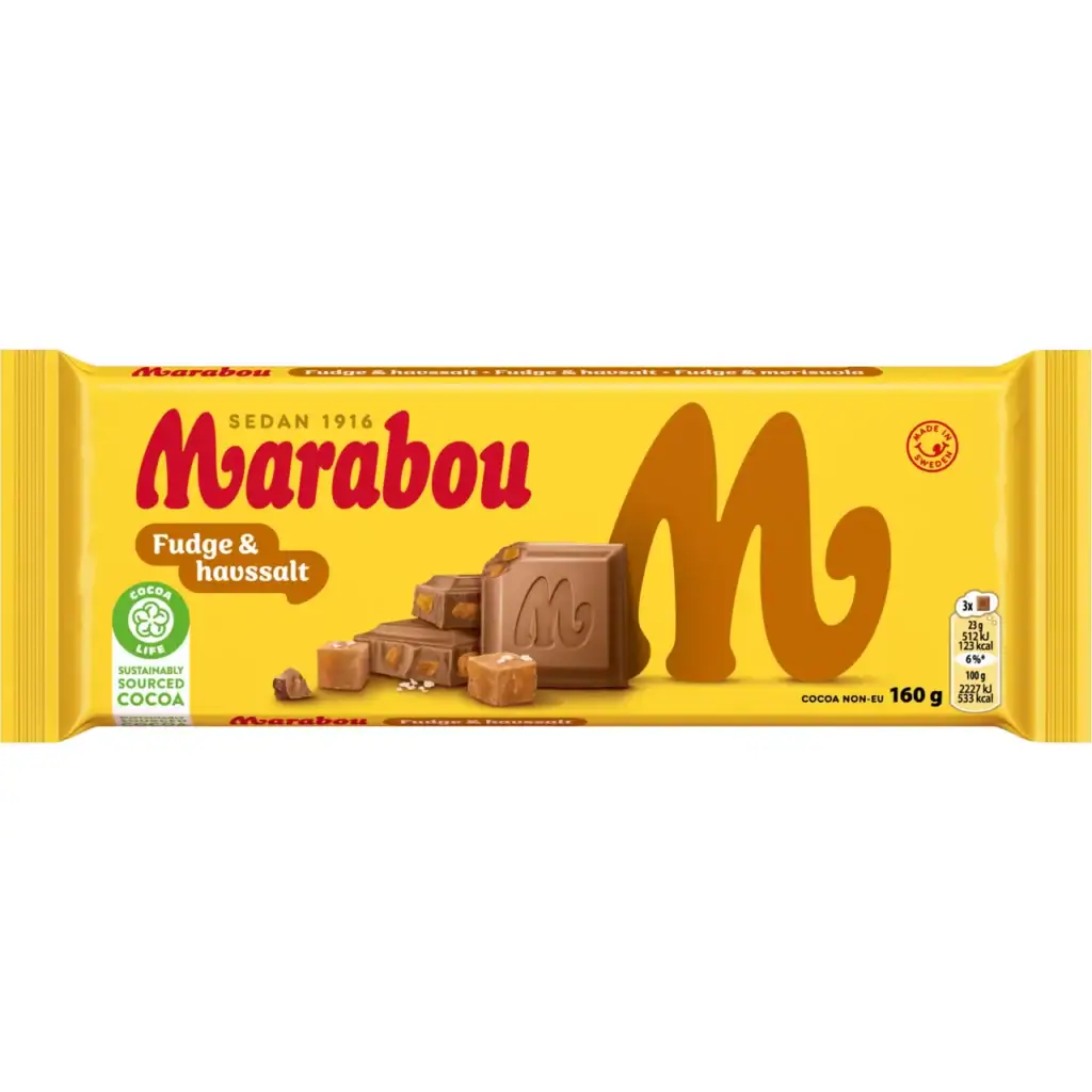 schwedische Lebensmittel online kaufen Marabou Schokolade choklad Vollmilch Vollmilchschokolade fudge havssalt fudge meersalz