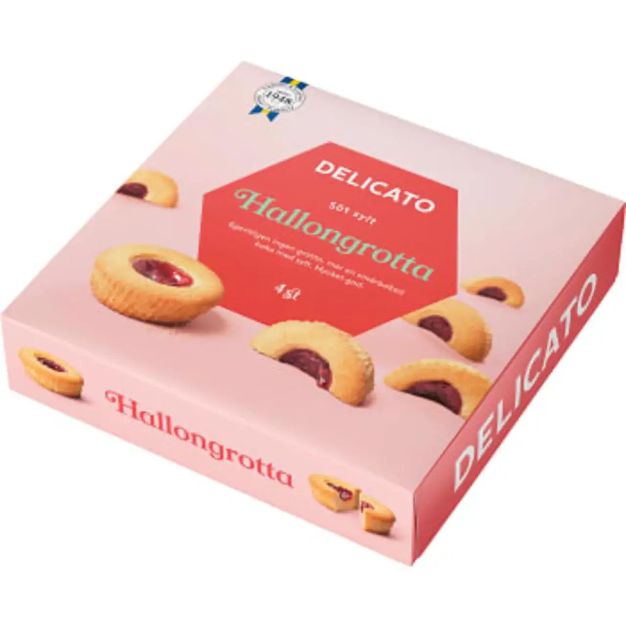 schwedische lebensmittel online kaufen bestellen Delicato Hallongrotta Mürbeteig Himbeeren Himbeerhöhlen Kaffeegebäck