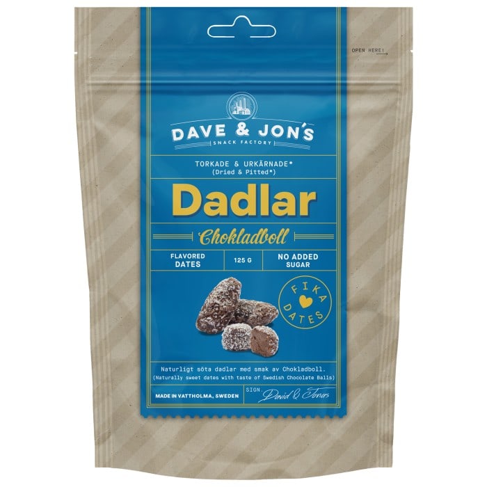 Dave & Jon's Dadlar Chokladboll 125g 3 schwedische lebensmittel online kaufen Dave jons dadlar chokladboll Datteln Schokobällchen