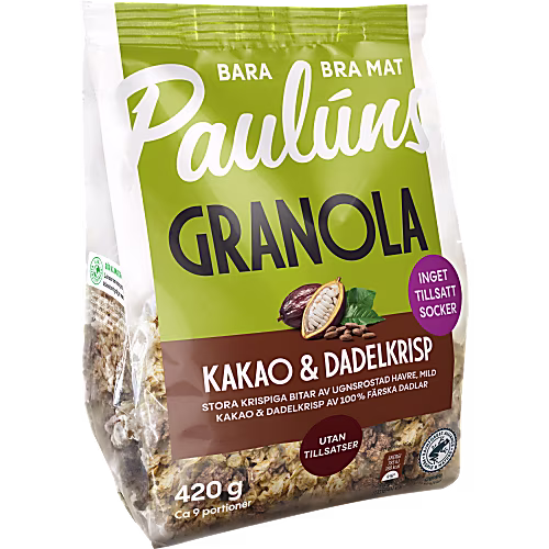pauluns granola Kakao Dadelkrisp myeatnordic