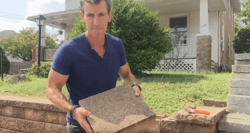 MyFixitUpLife Mark retaining wall loose cap stone How to fix a concrete retaining walls loose capstone MyFixitUpLife MyFixitUpLife concrete retaining wall