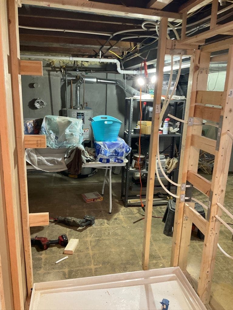 Bathroom before How to build a no tile shower surround like a pro MyFixitUpLife Bathroom before studs