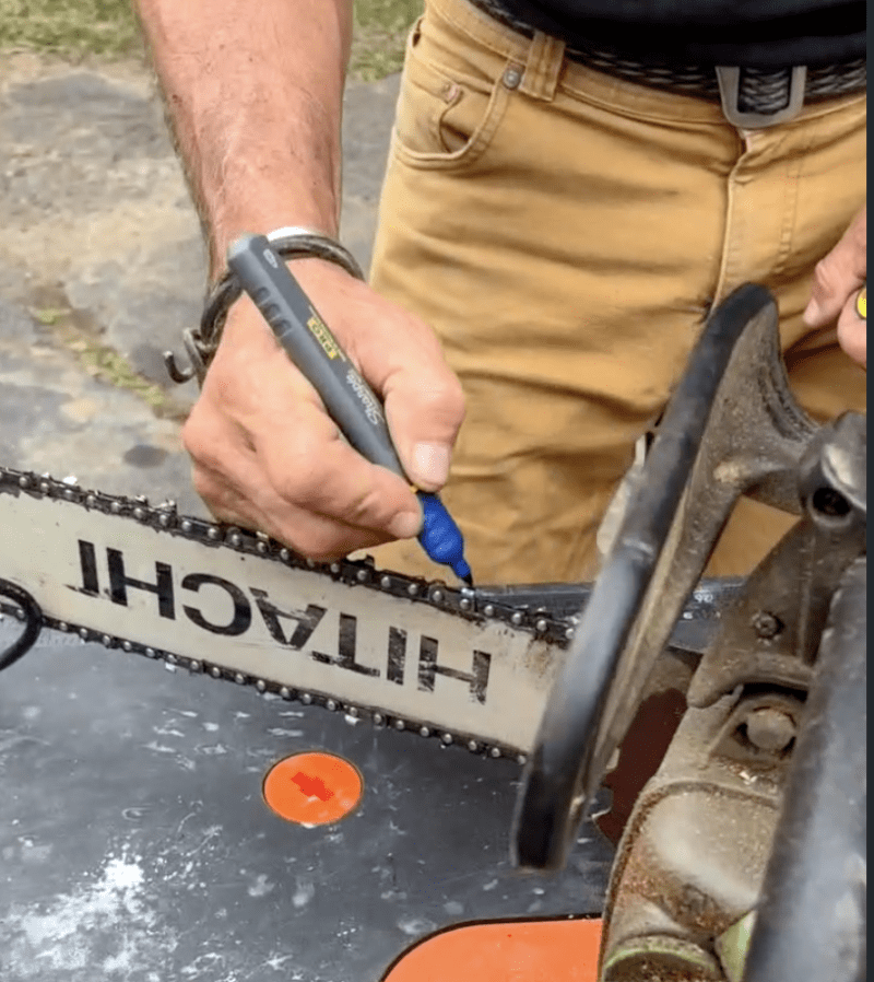 How to sharpen a chainsaw chain mark the chain How to Sharpen a Chainsaw Chain Like a Pro Video MyFixitUpLife MyFixitUpLife