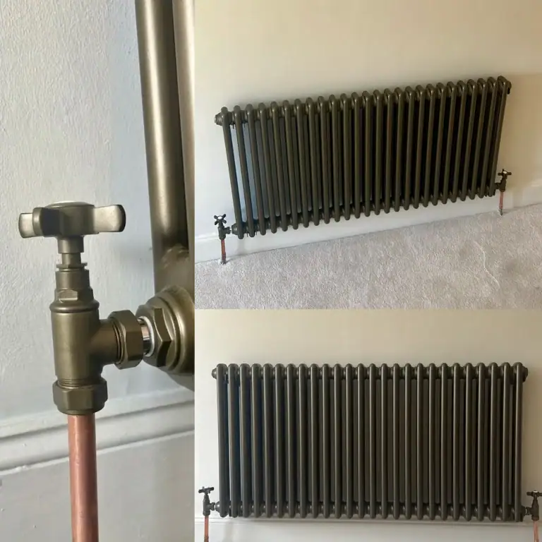NB Gas & Plumbing, Glasgow heating engineer, designer column radiator installation Glasgow, traditional radiator upgrade, bronze column radiator, local radiator fitting.