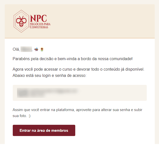E-mail de acesso com login e senha