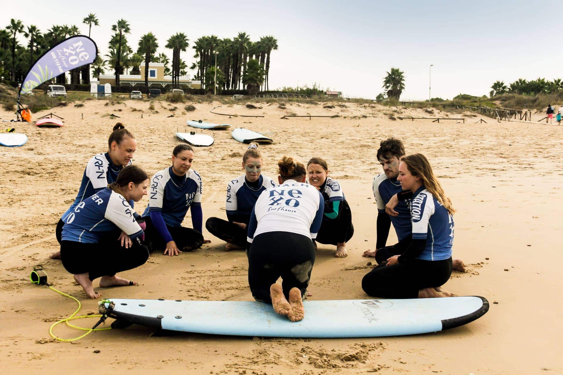 clase de surf en el palmar