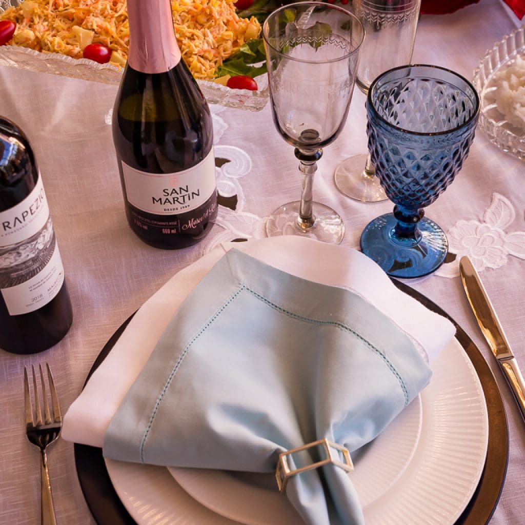mesa posta de natal em azul