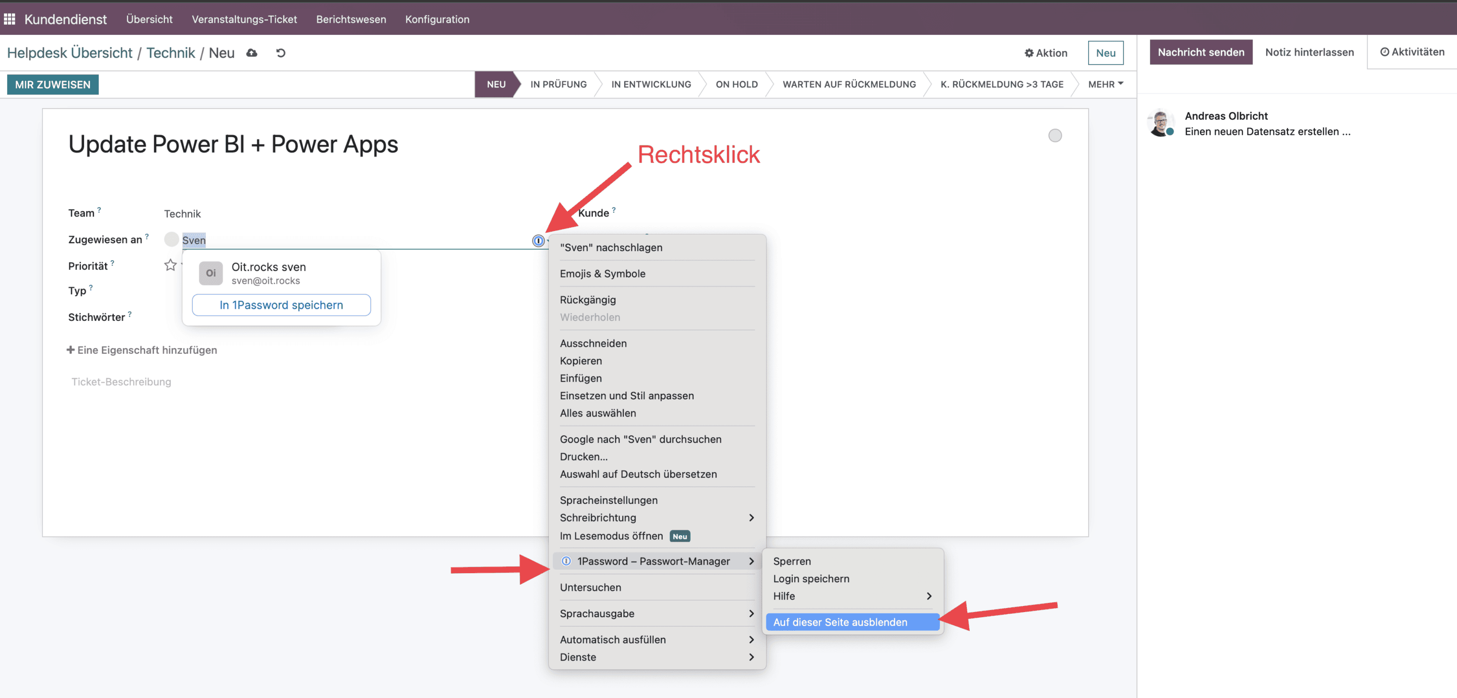1Password ausblenden