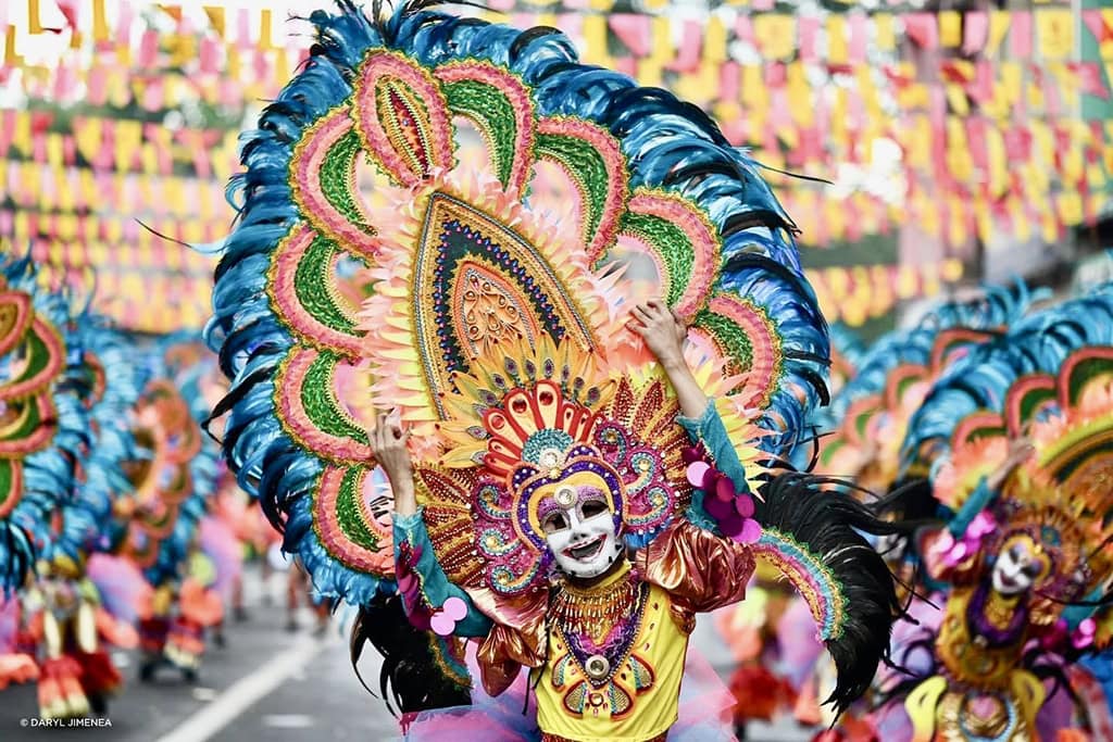 A picture of the elaborate headgear worn by many participants at the Sinulog Festival.