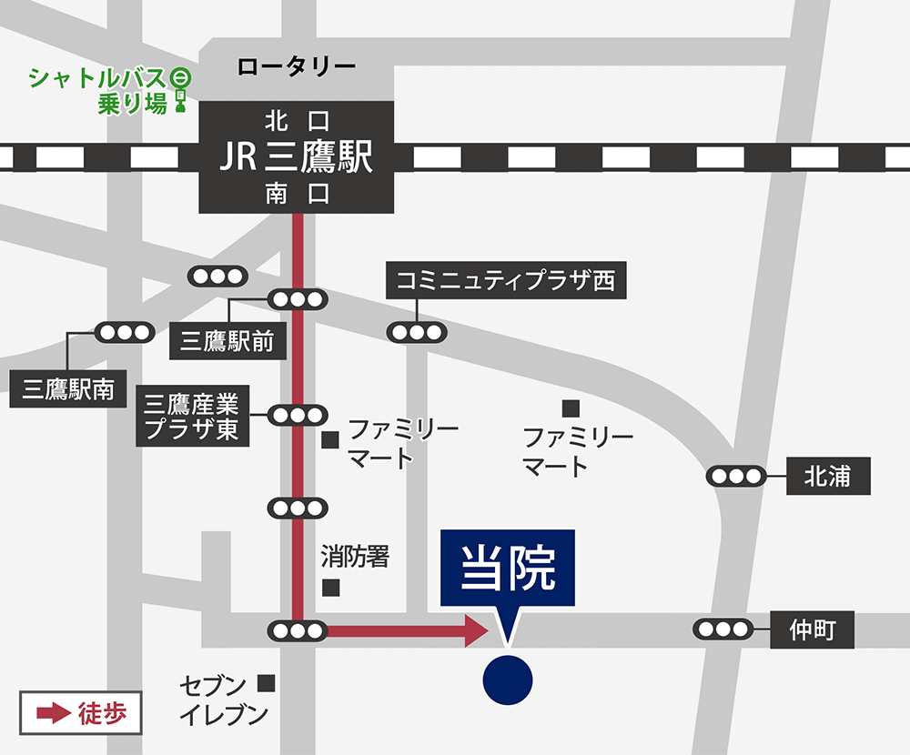 三鷹駅から東京国際大堀病院へはシャトルバスを運行しております