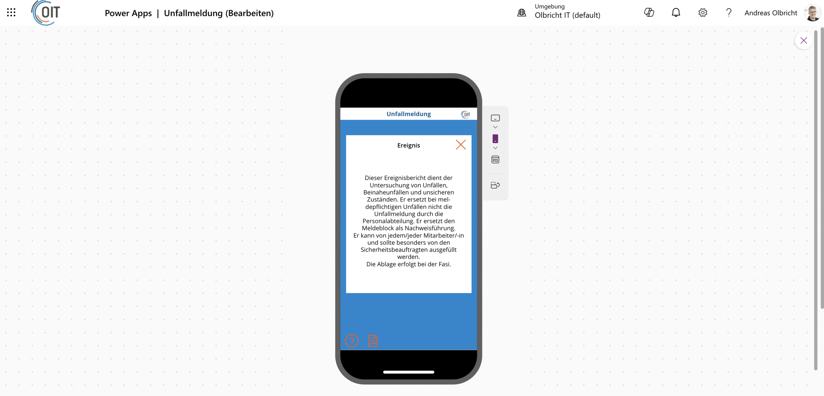 Form for recording an accident with details