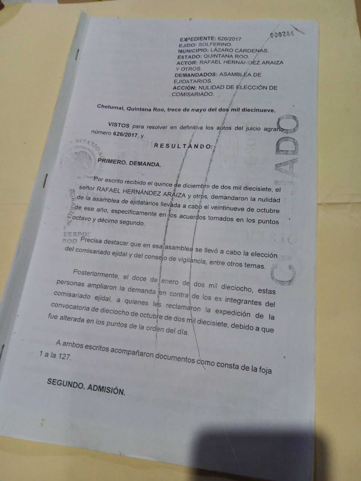 Denuncian falsificación de acta en ejido de Solferino