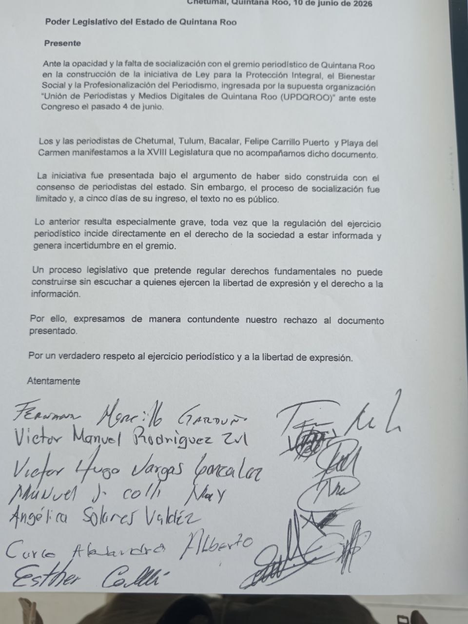 Gremio periodístico de Quintana Roo rechaza iniciativa de ley