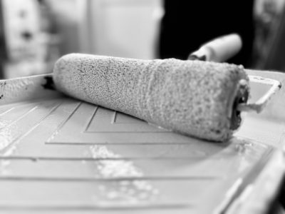 A paint roller with paint