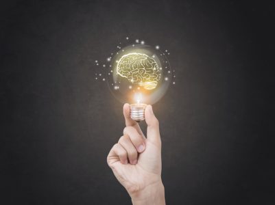 lightbulb brainstorming creative idea abstract icon on business hand.