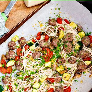 Gluten Free Sheet Pan Spaghetti and Meatballs