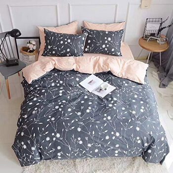 4. PinkMemory Queen Duvet Cover Cotton Bedding Set Gray Flowers