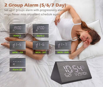 10. Warmhoming Wooden Digital Alarm Clock with 7 Levels Adjustable Brightness