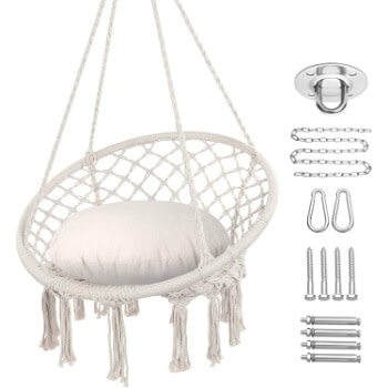 4. Y- STOP Hammock Chair Macrame Swing, Max 330 Lbs, Hanging Cotton Rope