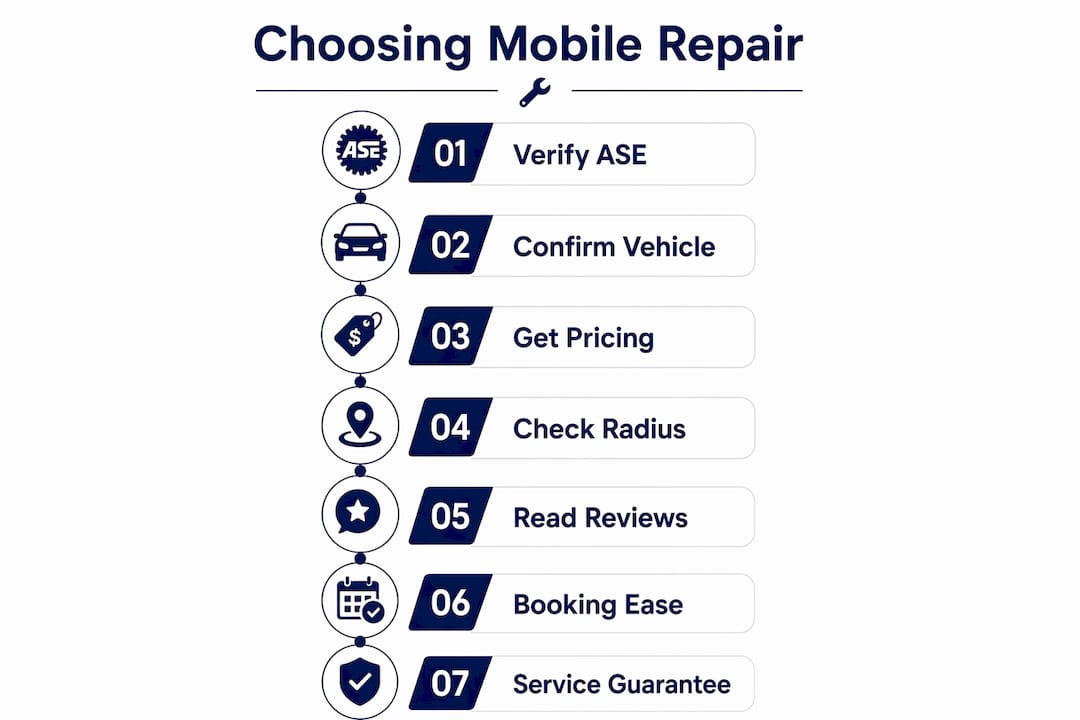 Infographic outlining steps for choosing mobile auto repair