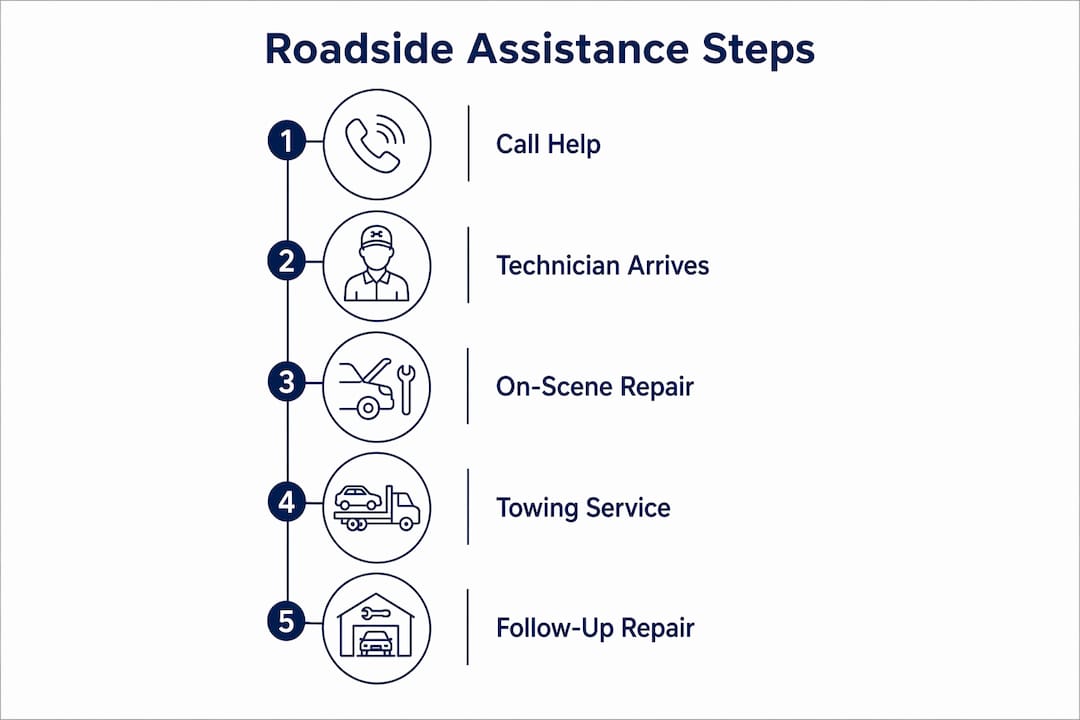Infographic showing roadside assistance service steps