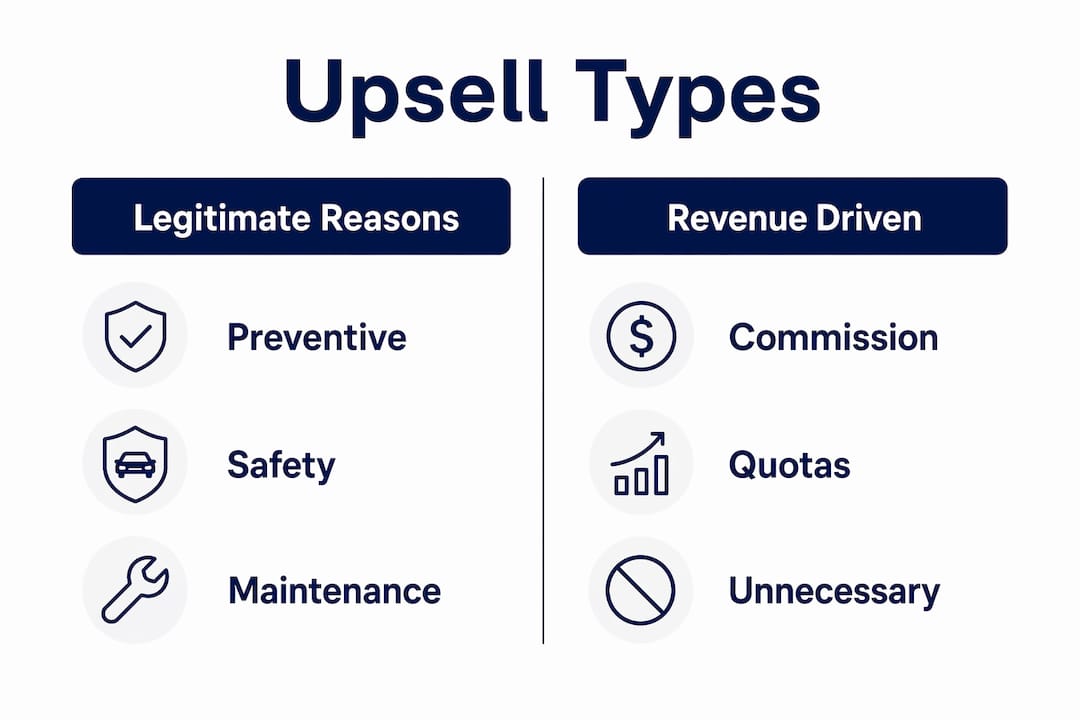 Infographic comparing legitimate vs revenue-driven upsells